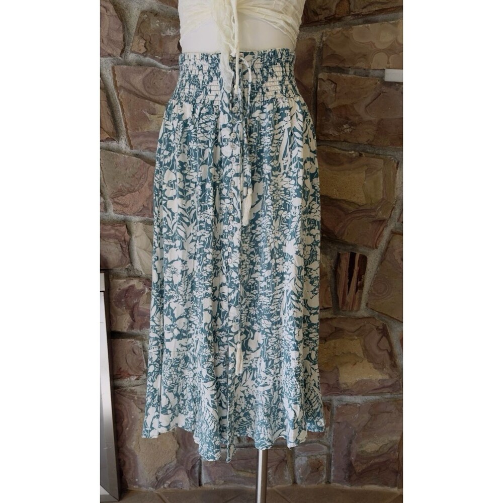 Cynthia Rowley Maxi Skirt Medium Womens S ‎ Floral Geometric Stretch green/white - Picture 3 of 7